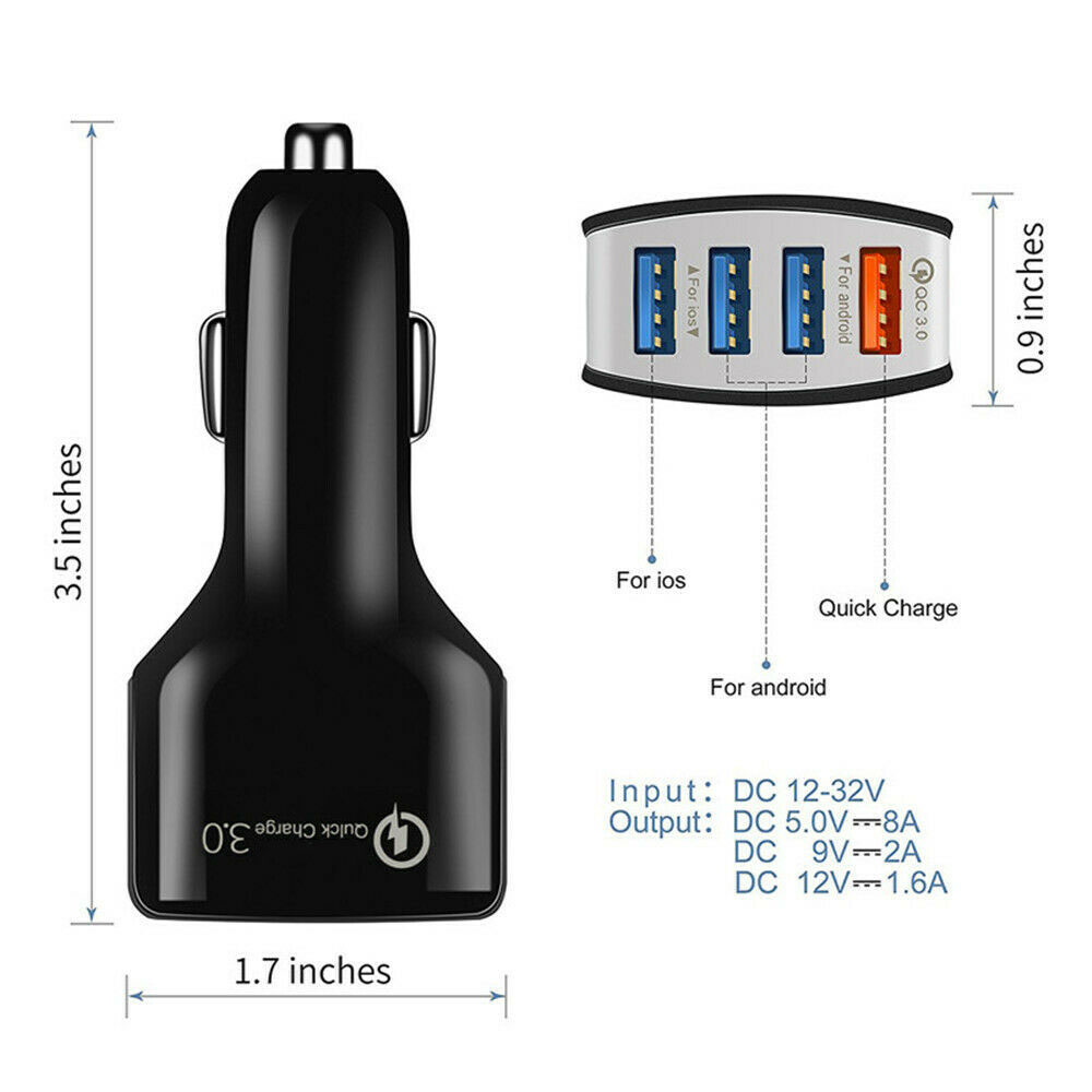 Cốc Sạc Nhanh 4 Cổng Usb Qc3.0 Chất Lượng Cao Tiện Dụng Cho Xe Hơi