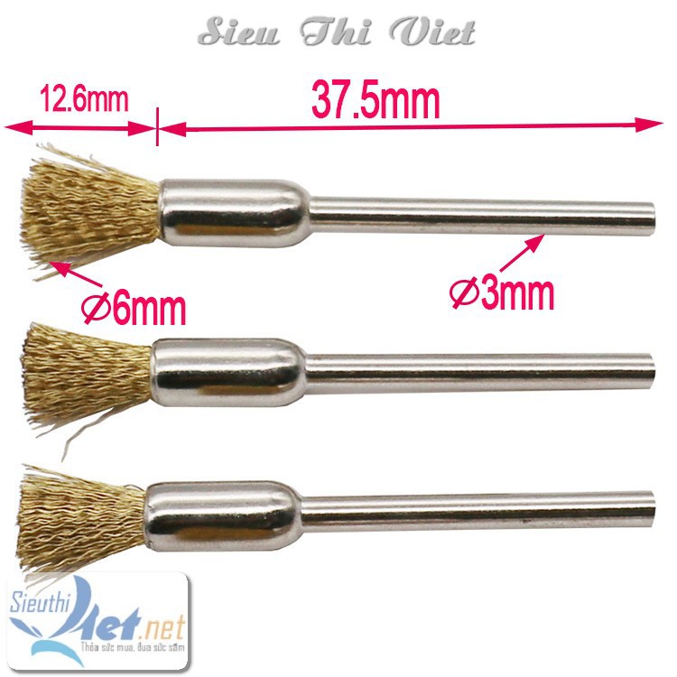 Bộ 9 chổi đồng đánh bóng, tẩy gỉ mini trục 3.17mm