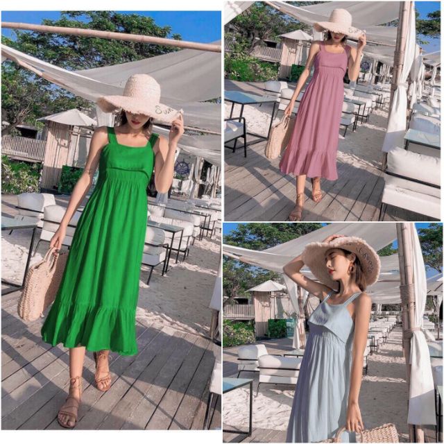 Đầm dây Quảng Châu hở lưng cột nơ sang chảnh