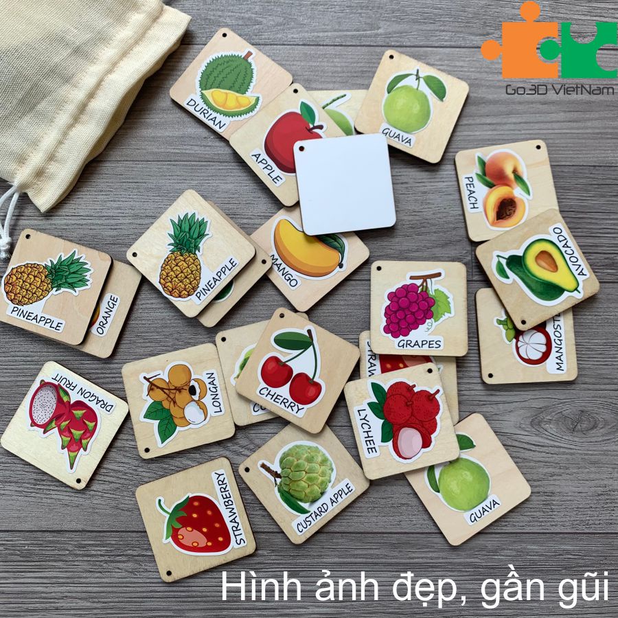 Tìm cặp giống nhau, tìm cặp đôi, memory game, matching game bằng gỗ-Các loại quả