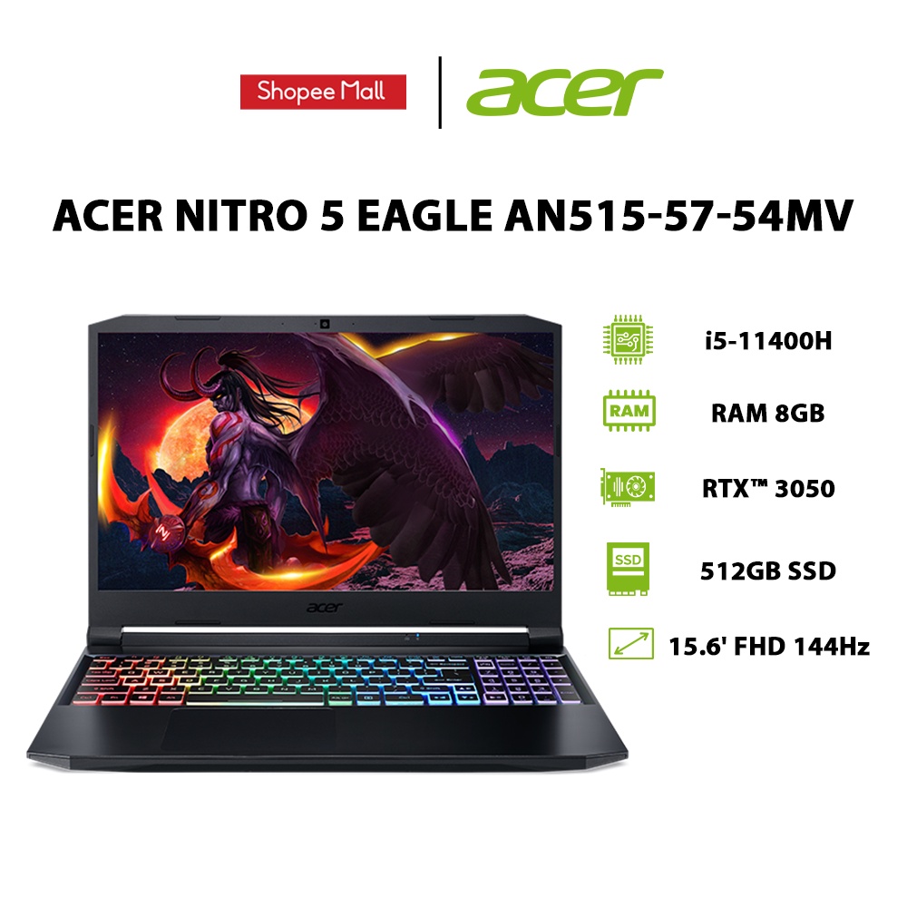 [ELBAU7 giảm 7%] Laptop Acer Nitro 5 Eagle AN515-57-54MV i5-11400H 8GB 512GB RTX™ 3050 15.6' 144Hz W11