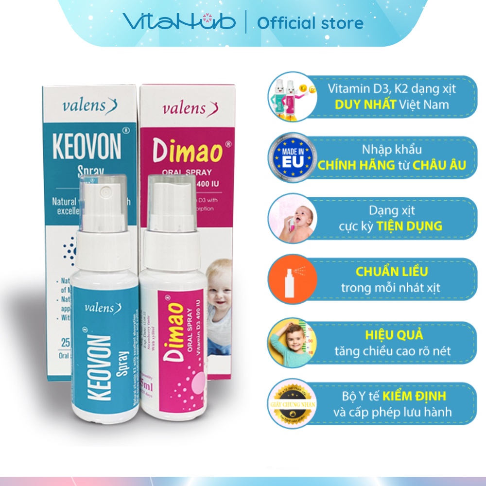 Combo Tăng chiều cao Dimao Vitamin D3 và Kevon Vitamin K2 25ml