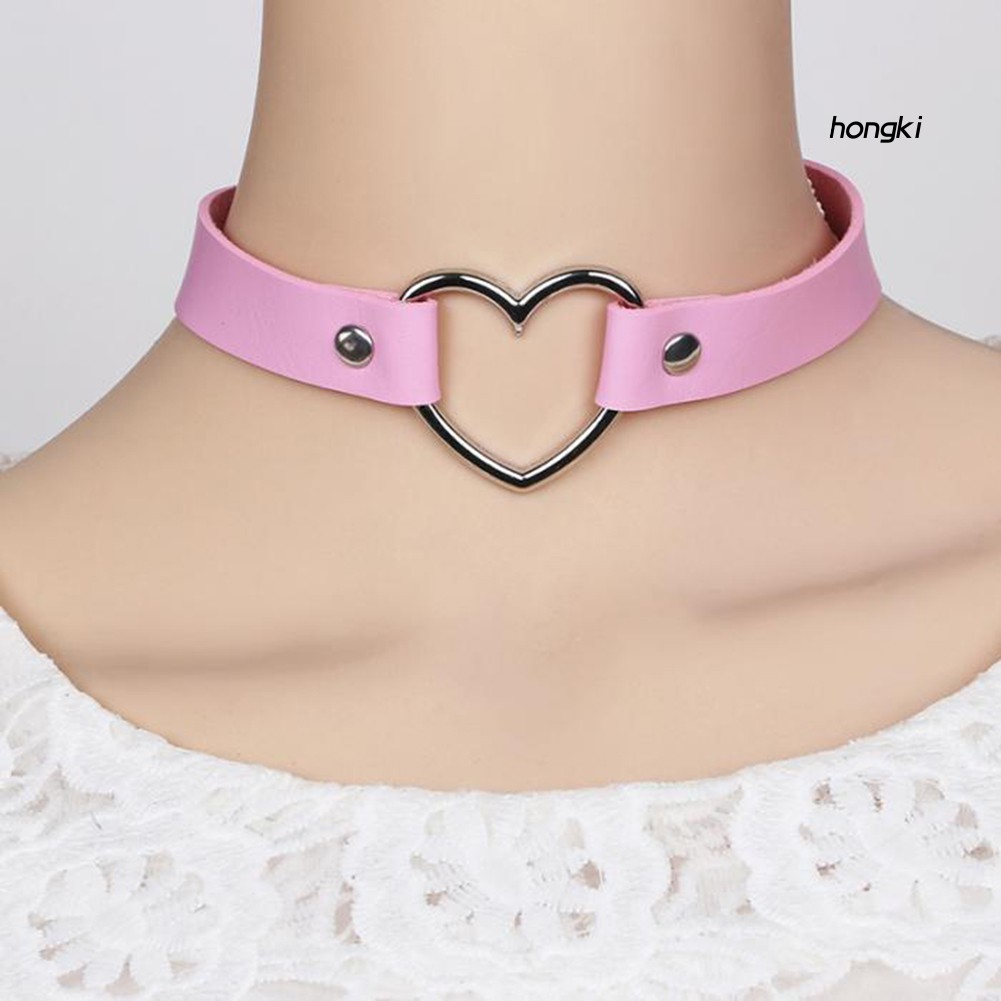 vòng cổ Choker Da Mặt Hình Trái Tim Thời Trang Cho Nữ