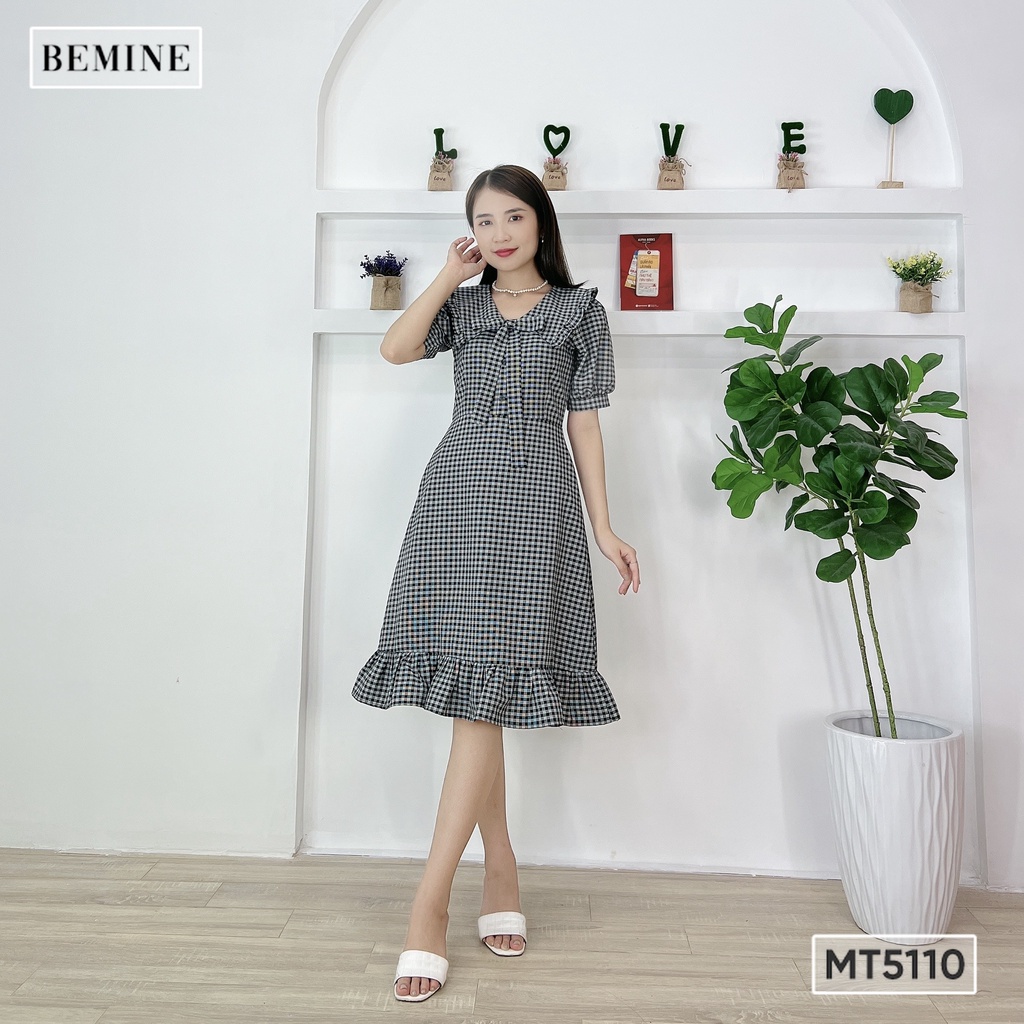 Đầm cổ phối bèo có nơ BEMINE MT5110DEN