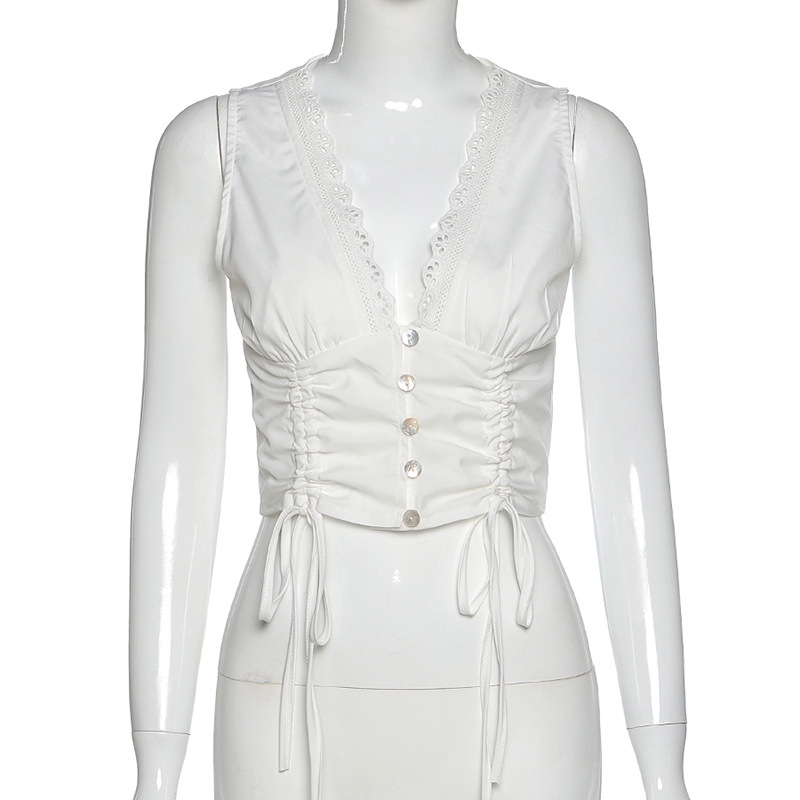 Áo Thun Croptop Sát Nách Cổ Chữ V Gợi Cảm Thiết Kế Dây Rút Đơn Giản Thời Trang Cho Nữ