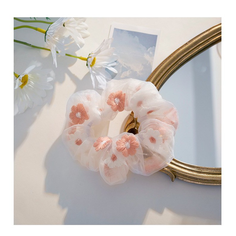 Buộc tóc Scrunchies vải thêu Hoa