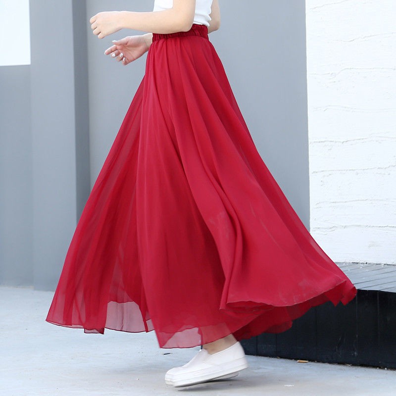 Chân Váy Chiffon Màu Xanh Dương / Đỏ Có Size Lớn Thời Trang Mùa Hè Dành Cho Nữ