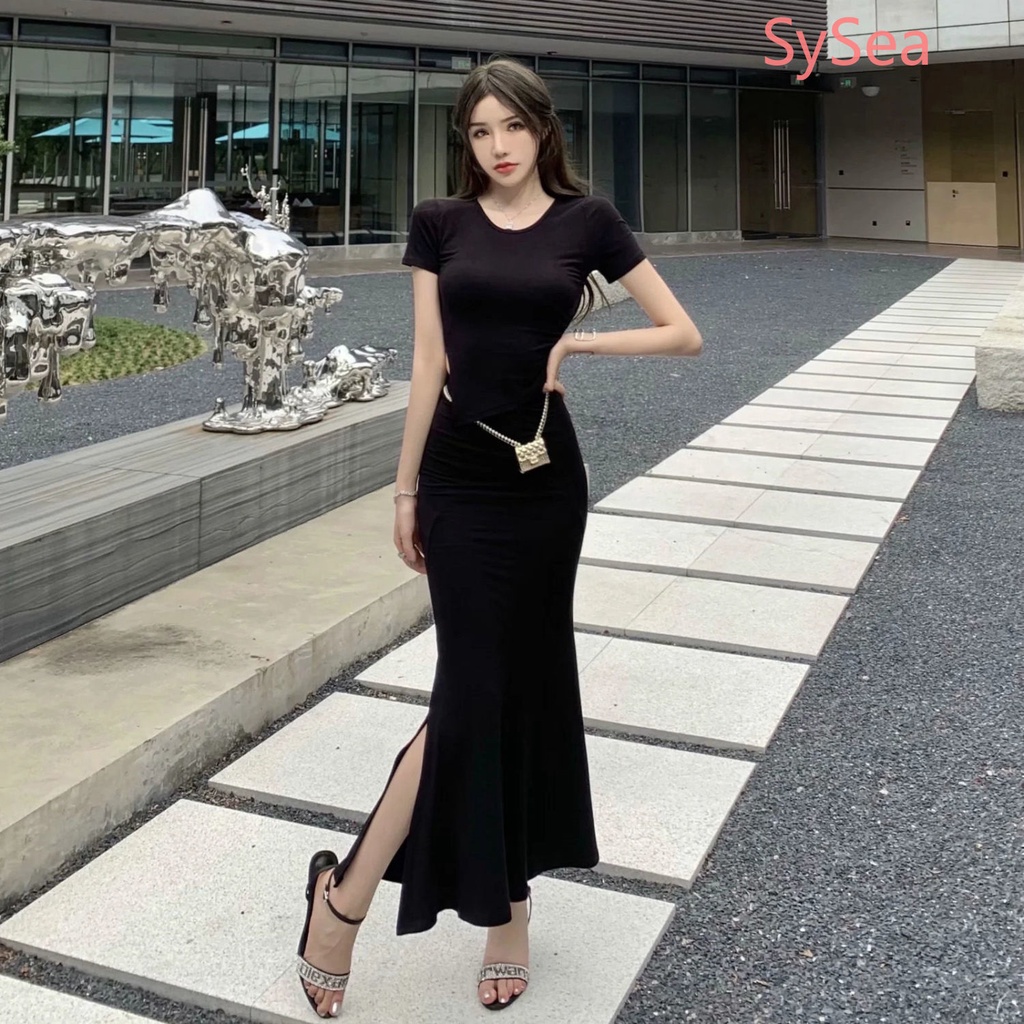 Bộ Áo Thun Lệch Tà + Đầm Đuôi Cá Thời Trang Mùa Hè Dành Cho Nữ