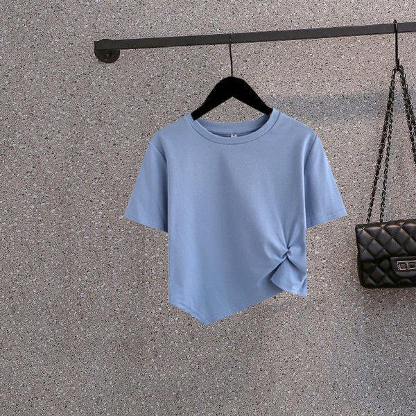 AMOI Áo Thun Ngắn Cổ Tròn Thắt Nút Họa Tiết Kẻ Sọc Thời Trang 2022