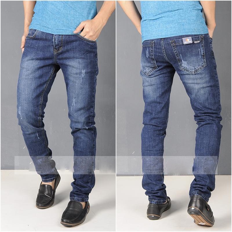 Quần Jeans Xanh Đậm Phong Cách Trẻ Trung Chất Vải Bò Mịn Đẹp Kiểu Dáng Ôm Ống Côn Thời Trang