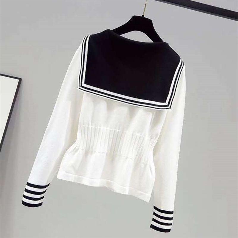 Áo Sweater Dệt Kim Tay Dài Cổ Thủy Thủ 10MK Ôm Dáng Phong Cách Đường Phố Cho Nữ