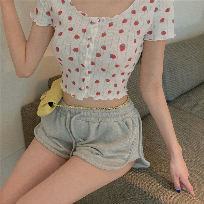 croptop , áo phông ngắn tay in hình dâu tây ngọt ngào nữ tính mùa hè, bó sát ngực, trong veo