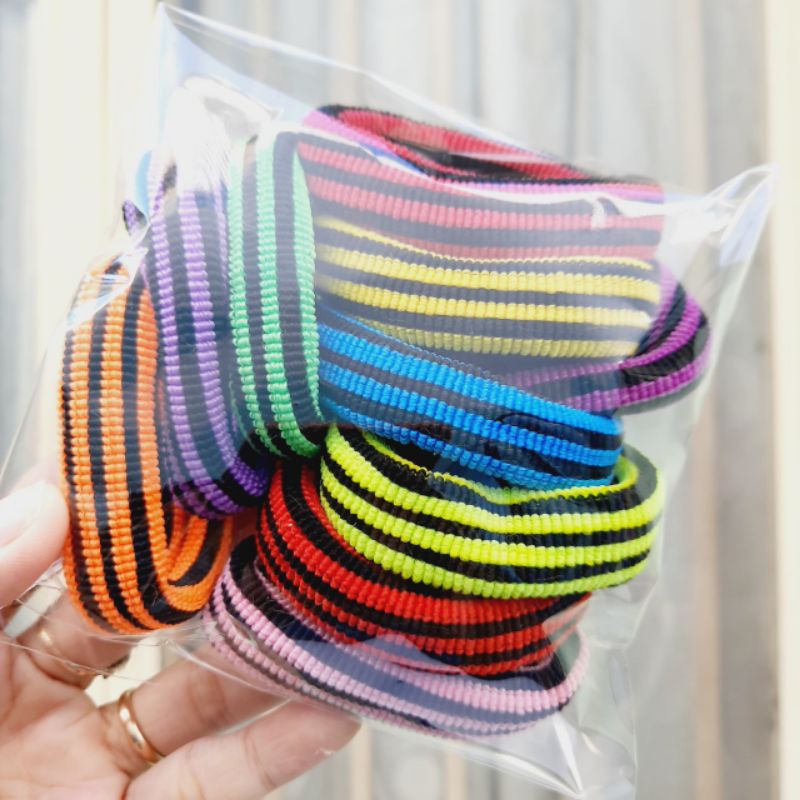 Túi 10 thun cột tóc sọc màu tối màu ngẫu nhiên