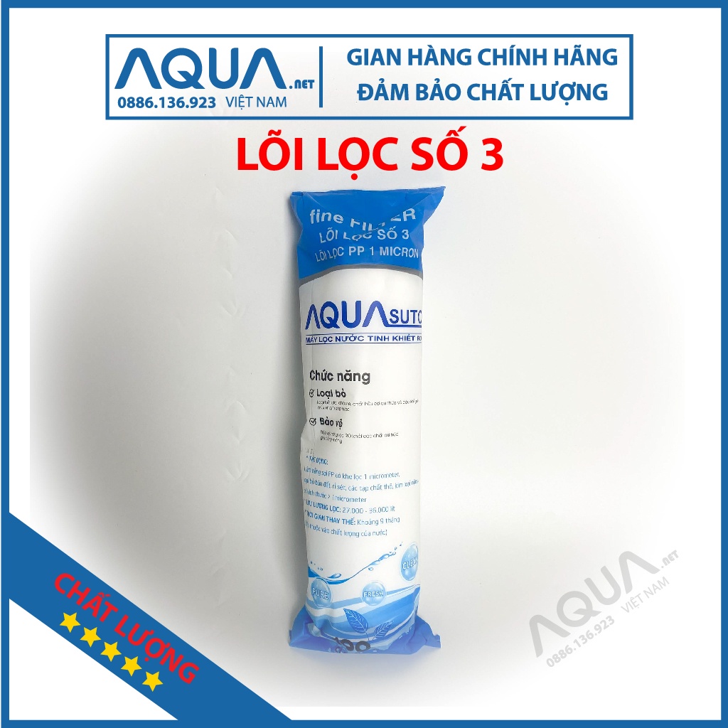 Bộ 3 lõi lọc nước 1,2,3 AQUA Chính hãng, sử dụng tất cả máy lọc nước Kangaroo, Karofi, Sunhouse, AquA