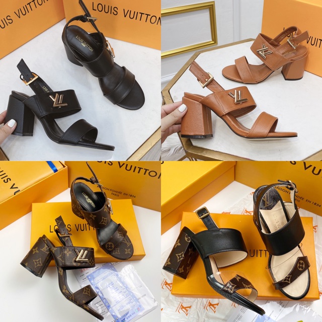 Sandal lv quai ngang bản to gót trụ spsl fullbox bill túi giấy