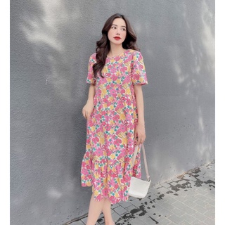 Đầm hoa suông dáng rộng chất thô mềm mát vnxk
