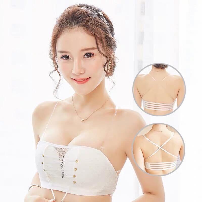 Áo ngực không dây rút dây tạo khe, Áo lót nữ mút bàn tay ren cao cấp SAVILL B586