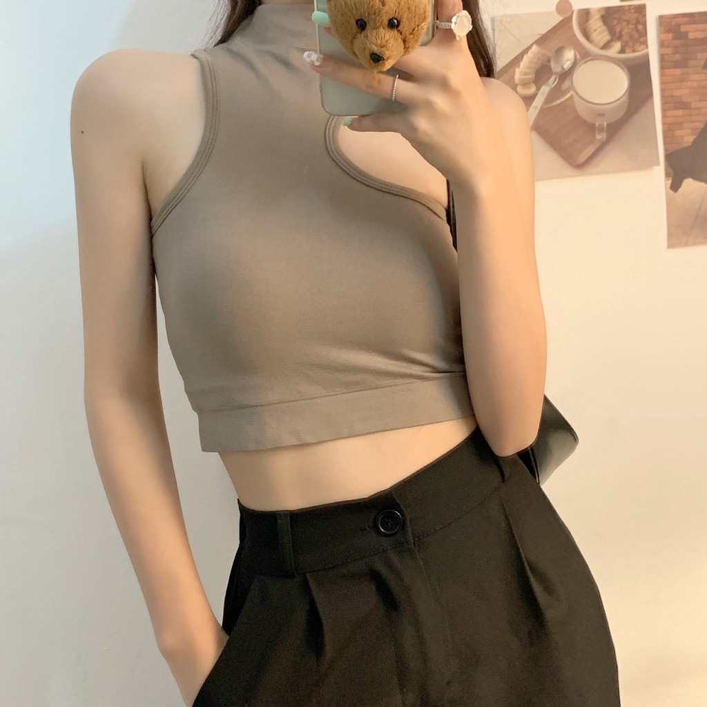 DUNEA Áo Lửng Hai Dây Cổ Cao Một Mảnh Có Đệm Ngực Gợi Cảm Cho Nữ DUNEA