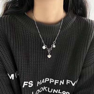 Dây Chuyền Nhiều Lớp Bằng Thép Không Gỉ Mặt Hình Trái Tim Và Mặt Cười Đơn Giản Thời Trang Hàn Quốc Cho Nữ