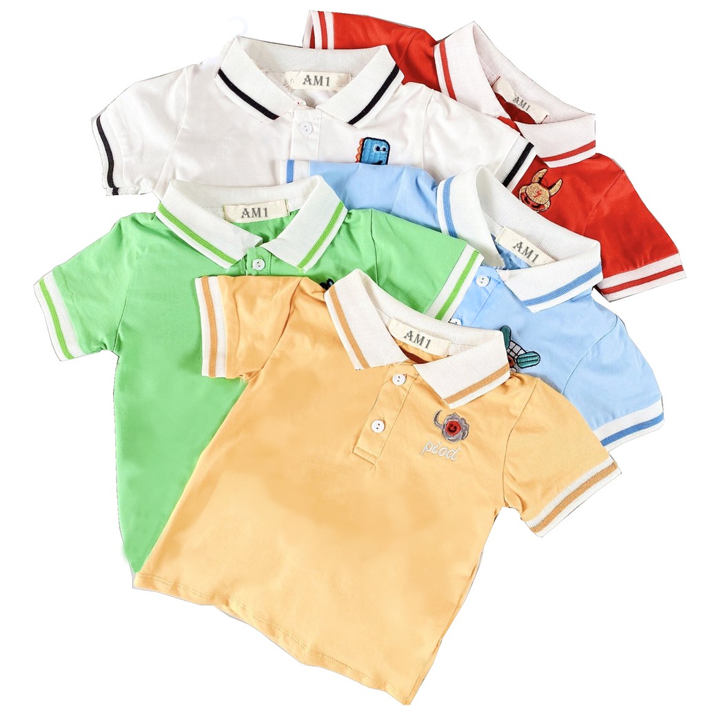 Áo Phông Cộc Tay Cổ Trụ Thêu Họa Tiết Động Vật 100% cotton 4 chiều cho bé QATE683
