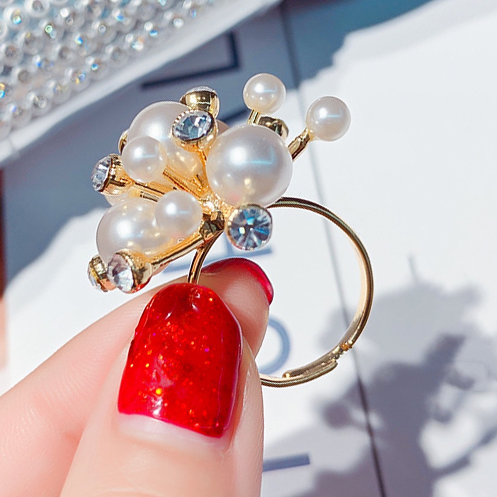 Nhẫn dạng mở hình bông tuyết đính đá và ngọc trai giả hợp thời trang cho nữ