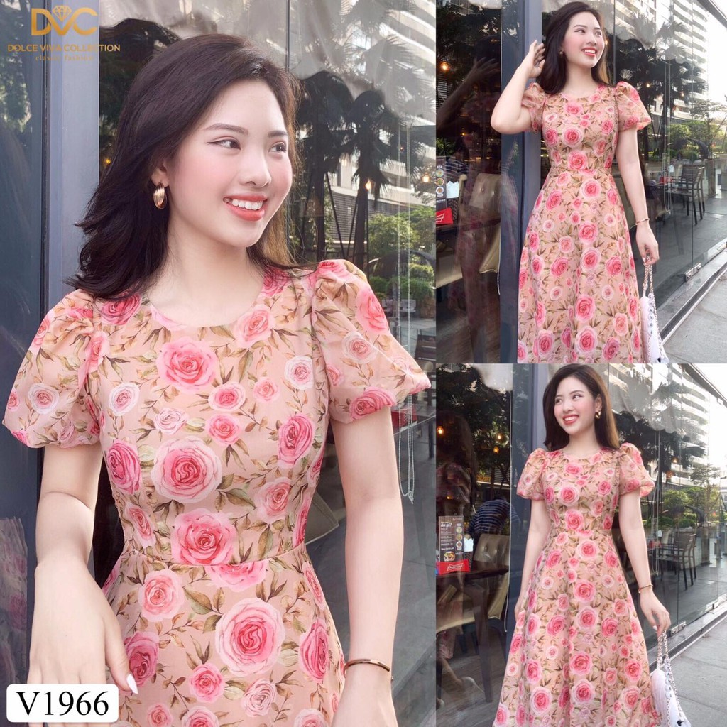VÁY HOA DÁNG XÒE TAY BÔNG CHIẾT EO V1966 ĐI CÙNG CHẤT LIỆU VẢI VOAN CAO CẤP MỎNG NHẸ NỮ TÍNH