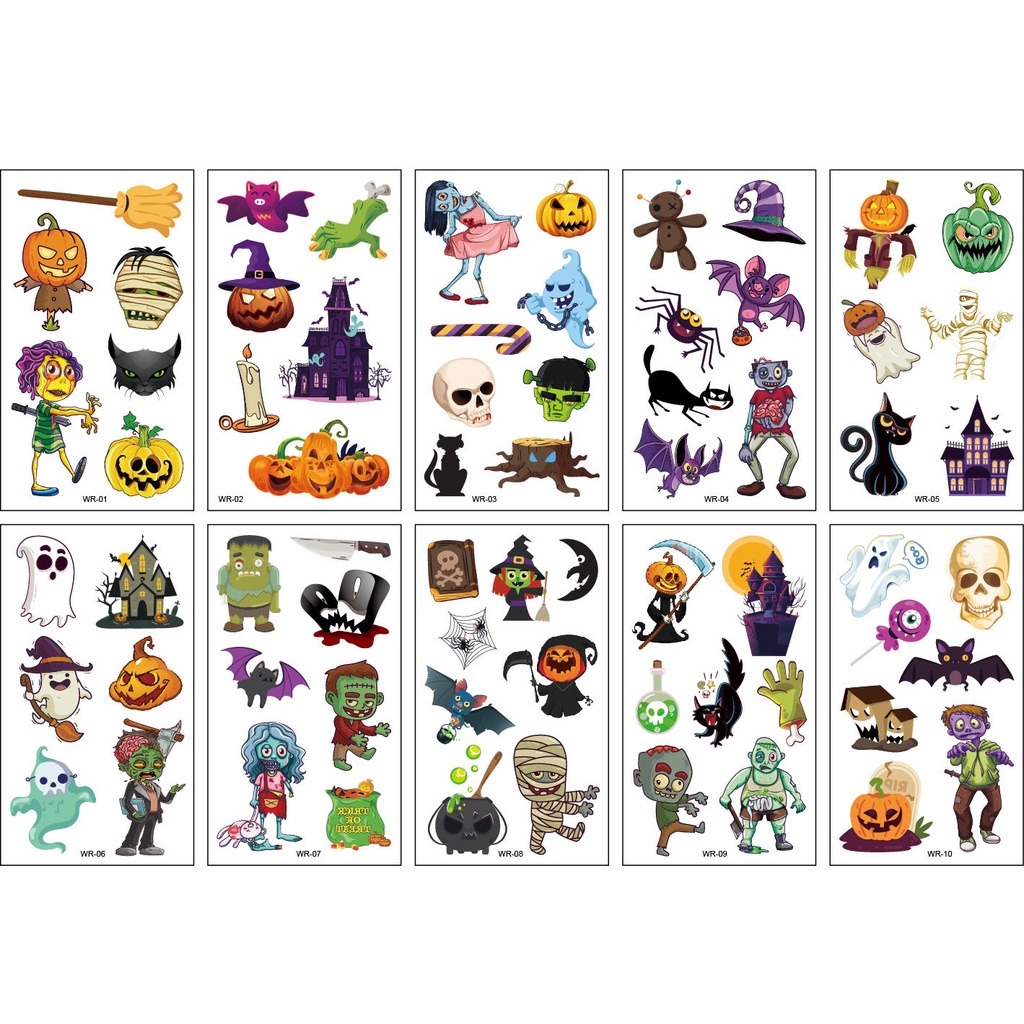 Set 10 Hình Xăm Dán Chống Nước Phong Cách Halloween Độc Đáo