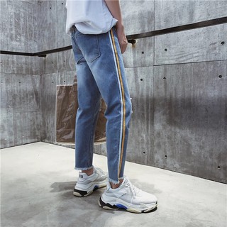 [ QUẦN JEAN BAGGY] B23 rách gối line vàng trắng