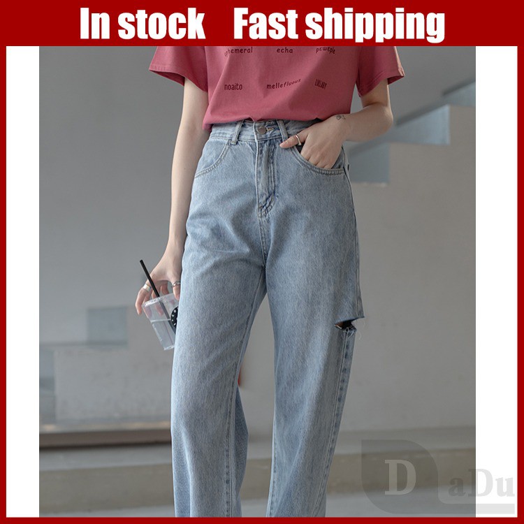 Quần Jeans Dài Rách Gối Thời Trang Dành Cho Nữ