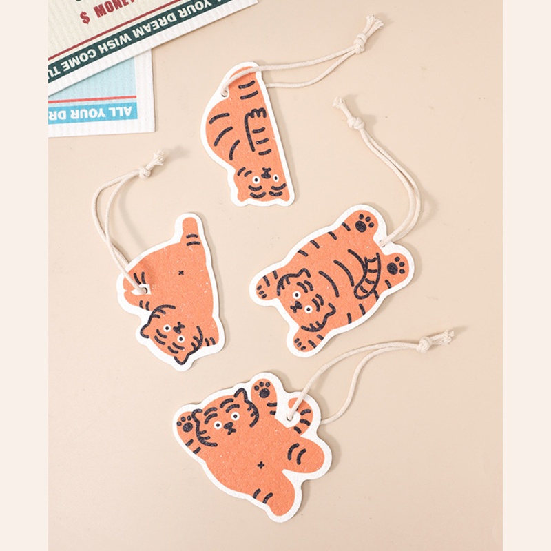 Set 4 Khăn Lau Bếp Đa Năng Bằng Bột Cotton Nén Không Dính Họa Tiết Hổ Hoạt Hình
