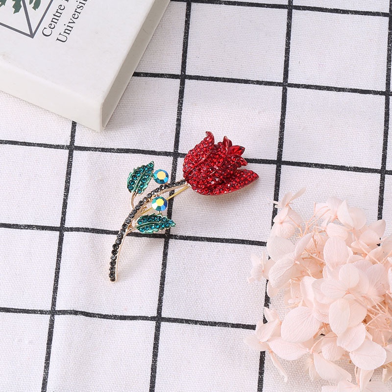 Ghim Cài Áo Hình Hoa Hồng Đính Đá Sang Trọng Cho Nữ