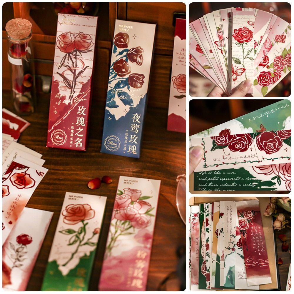 Hộp 30 Thẻ Giấy Đánh Dấu Trang Sách Hình Hoa Hồng Phong Cách Retro