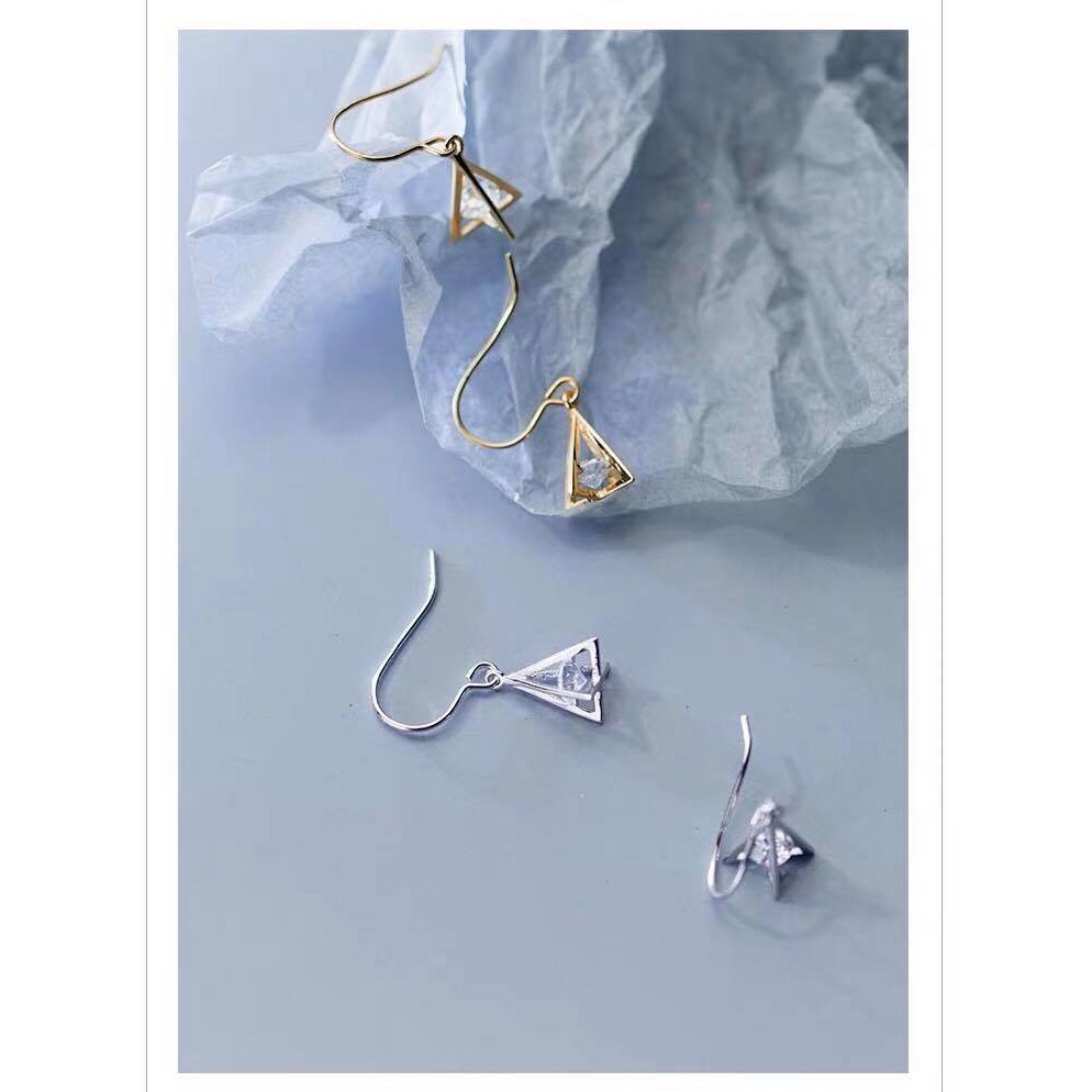Bông Tai Nữ Bạc 925 Cao Cấp ERASHOP 001042 - Hình Khối Tam Giác Đơn Giản, Đeo Hằng Ngày, Đi Học, Đi Chơi, Siêu Rẻ Đẹp