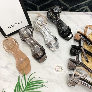 Sandal quai bản da bóng đế tròn sọc 4p