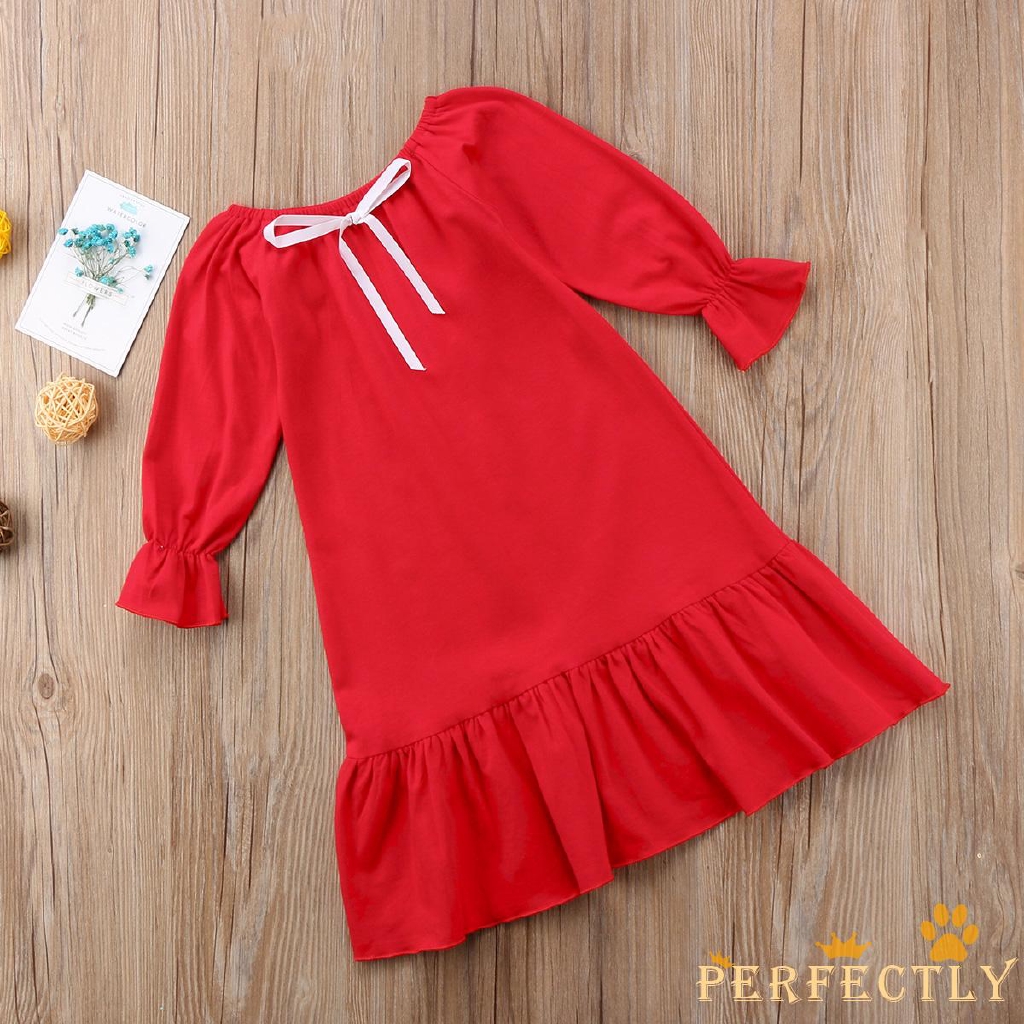 Váy ngủ dài tay phối bèo phong cách công chúa cho bé gái