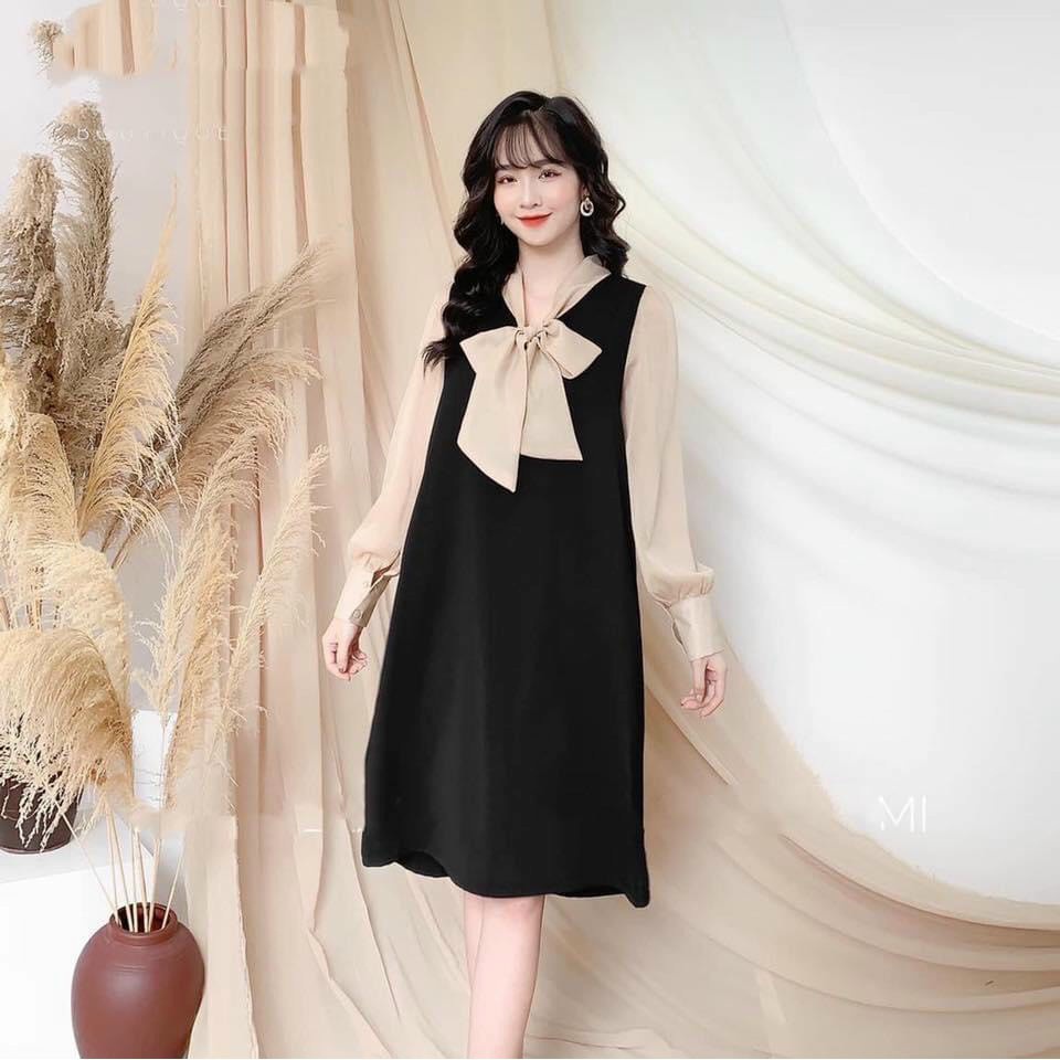 Váy Bầu Thu Đông, Đầm bầu xinh, mẫu dài tay chất liệu lụa mềm