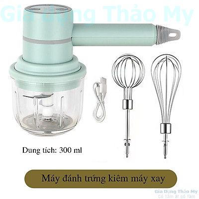 Máy Xay Thịt Mini Kiêm Máy Đánh Trứng Cầm Tay Sạc Tích Điện Xay Tỏi Ớt, Rau Củ Đa Năng