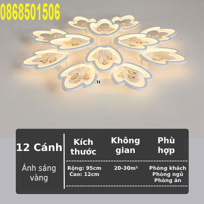 ĐÈN ỐP TRẦN phòng  khách, đèn LED trang trí  12 cánh- G05, 3 chế độ sáng kèm điều khiển tăng chỉnh