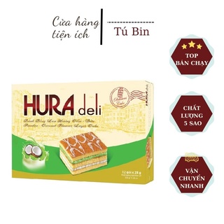 Bánh bông lan Hura Deli Hương: Sữa dâu, Socola dừa, Bơ sữa, Cốm dừa 336g