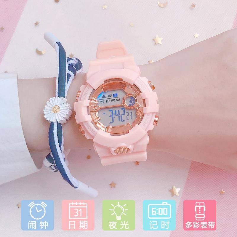 hồ tử Đồng hồ thông minh Ins Wind Net Red Cherry Blossom Powder Bột điện tử Macaron Girl, Học sinh trung học phổ thô