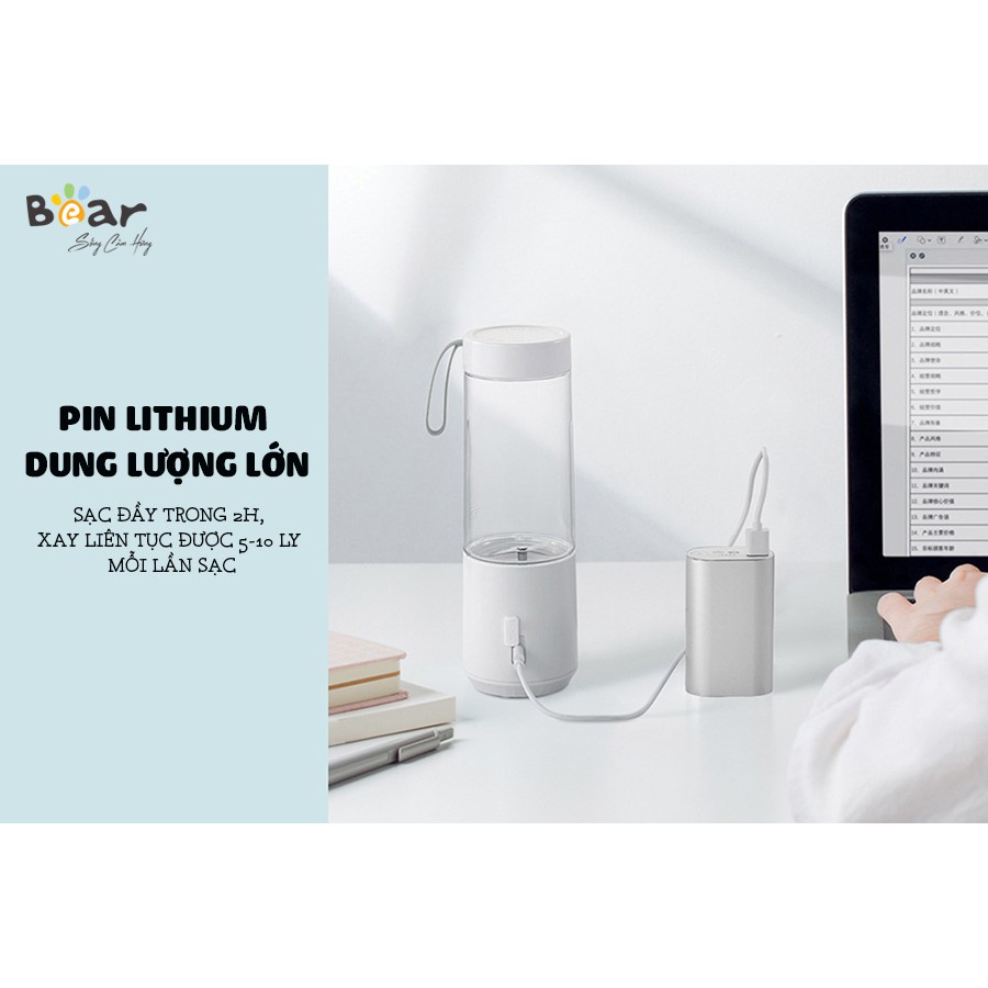 Máy xay sinh tố đa năng Bear LLJ-D04L1 dung tích 350ml tích hợp pin sạch điện lưỡi dao innox 304 sắc bén - Hàng Quốc Tế