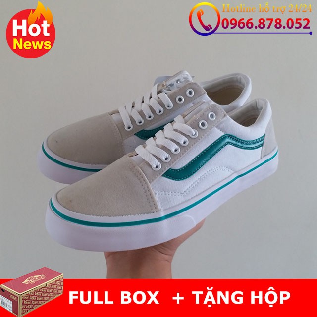 giày vans old skool kelly green trắng sóng xanh mũi da lộn