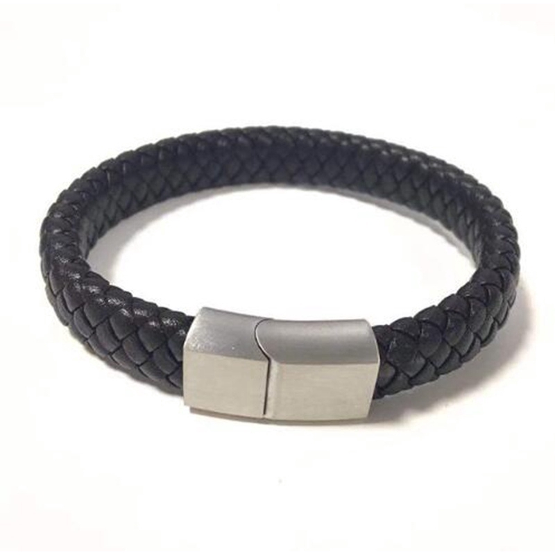 Vòng tay da bện tay màu đen cho nam