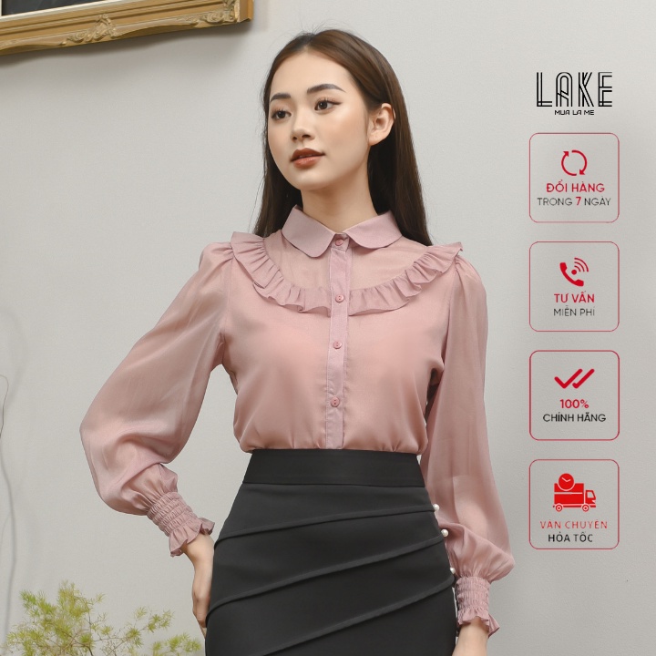 Áo sơ mi nữ, sơ mi kiểu phối cổ sen vai bèo form đẹp lake fashion LA28