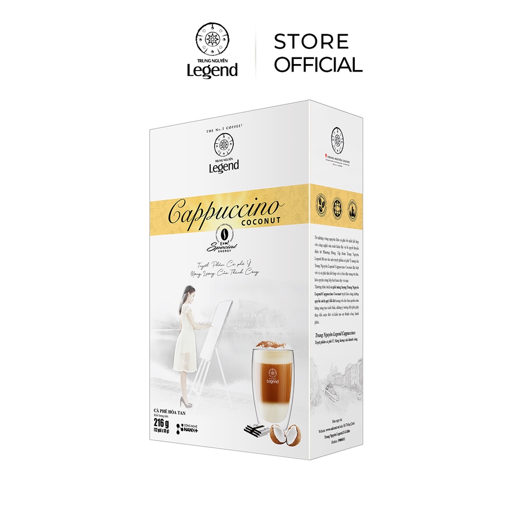 Cà phê Cappuccino Coconut Trung Nguyên Legend - Hòa tan Dừa - Hộp 12 gói