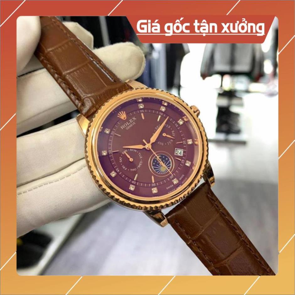 Hàng Cao Cấp Đồng hồ nam Rolex mặt tròn viền băm dây da cao cấp chống xước chống nước DH181 shop2k
