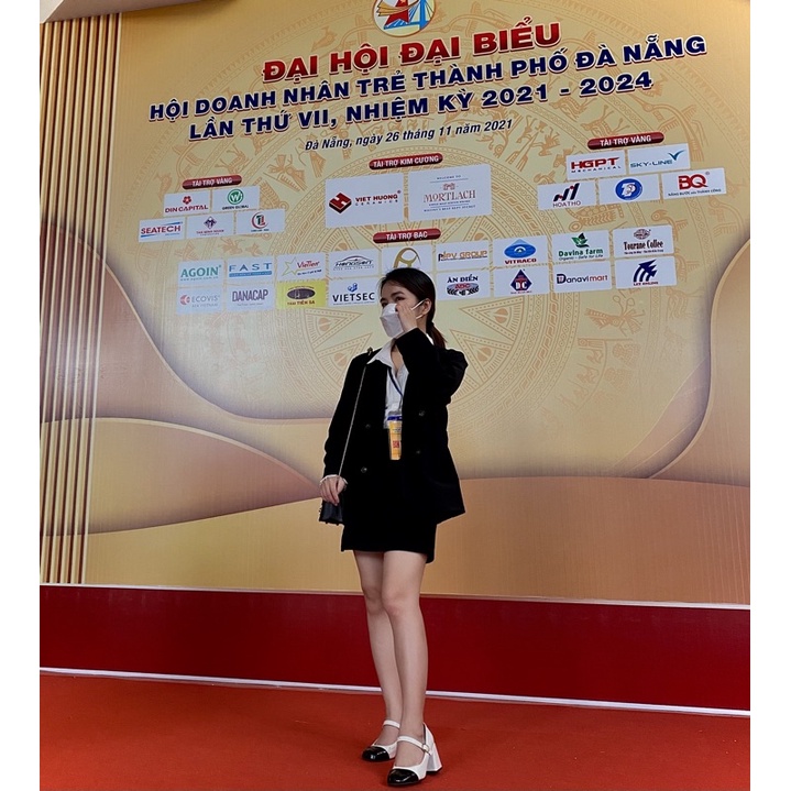 GIÀY BÚP BÊ GÓT VUÔNG ĐẾ CAO 5 PHÂN TRENDY - GIÀY BÚP BÊ DÁNG MARY JANE - ĐEN - TRẮNG