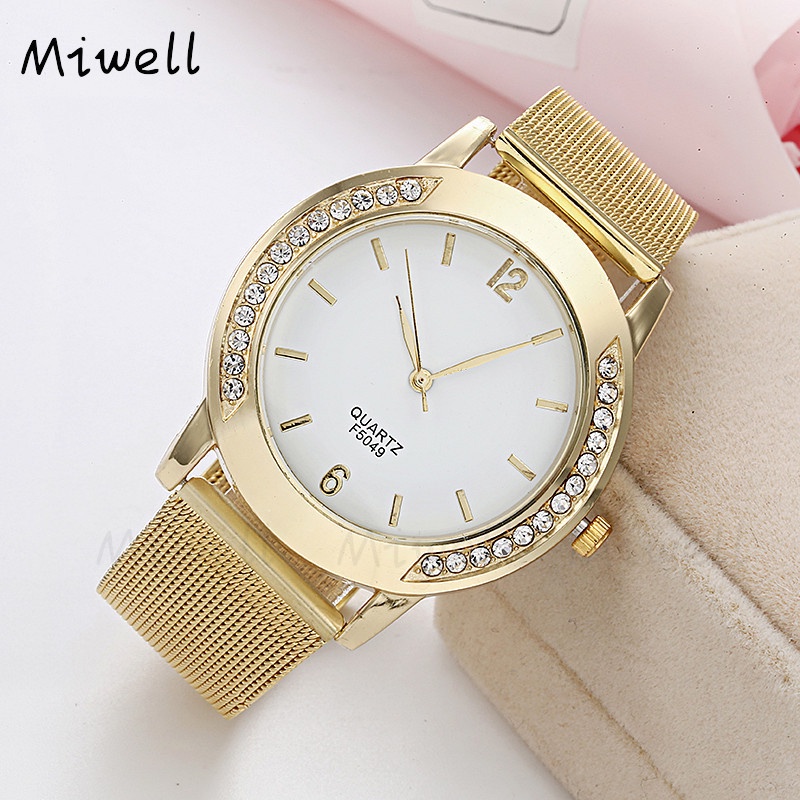 Đồng Hồ Nữ Dây đeo Bằng Thép Lưới Phong Cách Vàng Bạc Sang Trọng Geneva WH0499-55