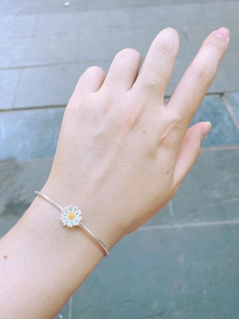 Vòng tay cúc hoạ mi - vòng cứng chuẩn bạc ta , bao trắng-THJ SLIVER
