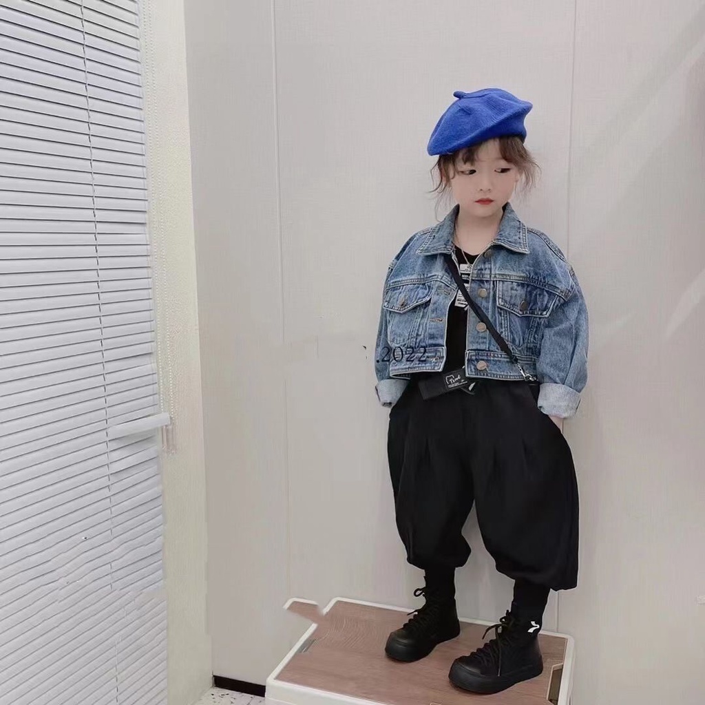 Áo Khoác Denim Dáng Ngắn Thời Trang Xuân Thu 2022 Mới Cho Bé Gái